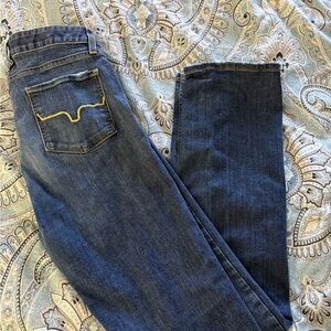 Kimes Ranch High-Rise Women's Jeans in Dark Blue with Yellow Stitching